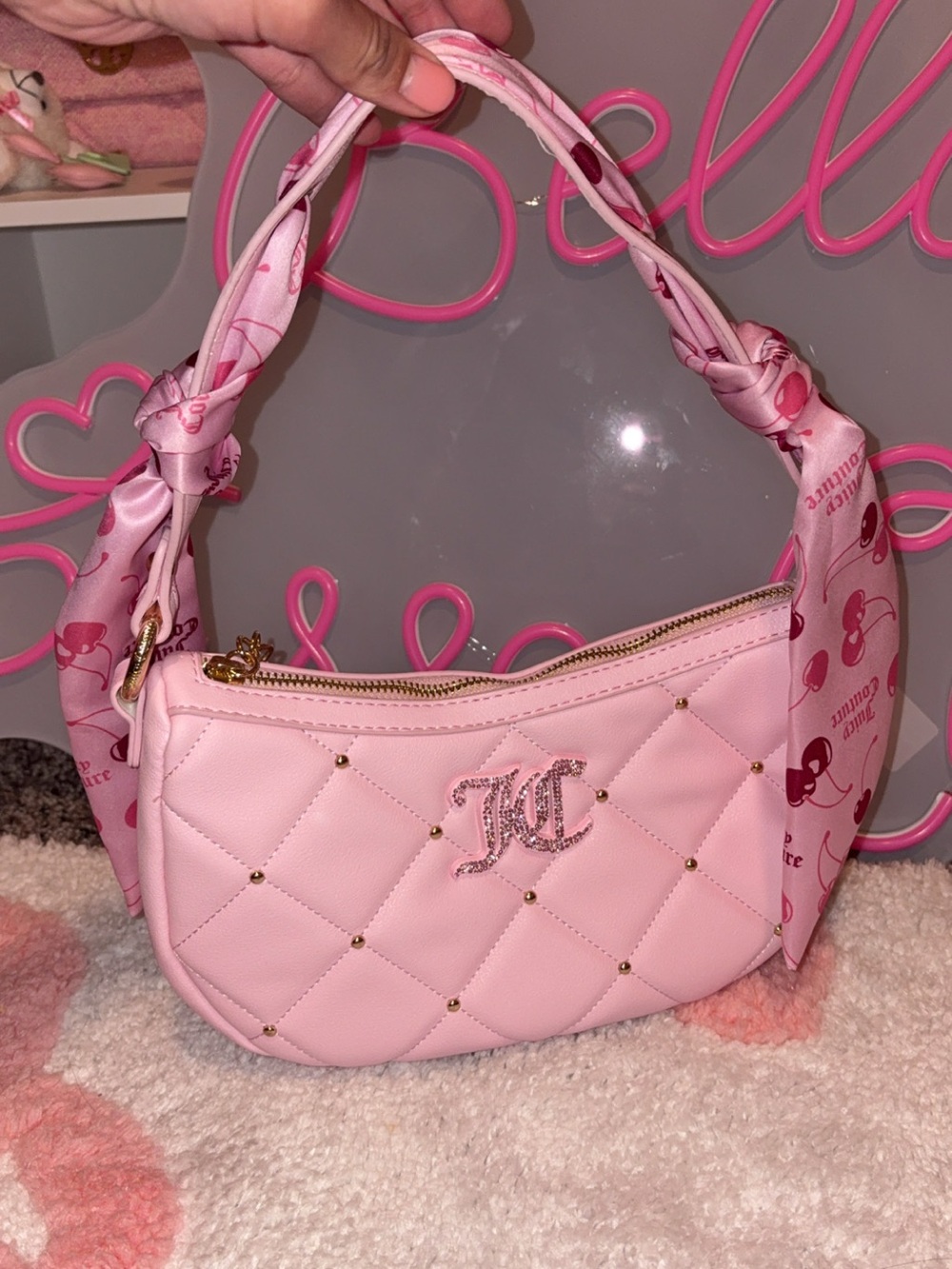 Juicy couture quilted shoulder bag with cherry scarf
